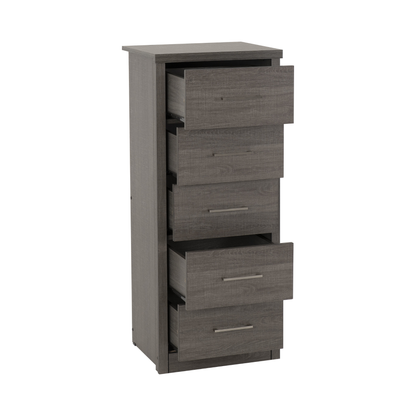 Lisbon 5 Drawer Narrow Chest – Black Wood Grain, Modern Storage