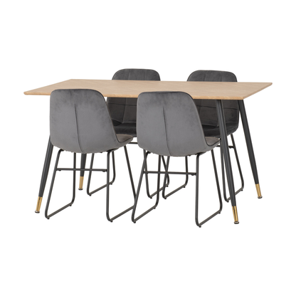 Hamilton & Lukas Medium Dining Set (4 Chairs) - Oak/Grey Velvet