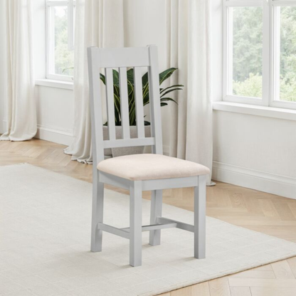 Windsor Slatted Dining Chair Set - Pebble Grey/Oat Fabric (Pair)