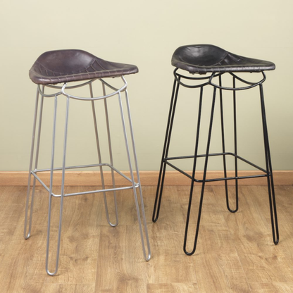 Soneri Artisan Grey Leather Breakfast Bar Stool – Heavy Duty Metal Frame