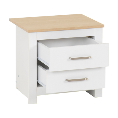 Portland 2 Drawer Bedside – White/Oak Effect Storage