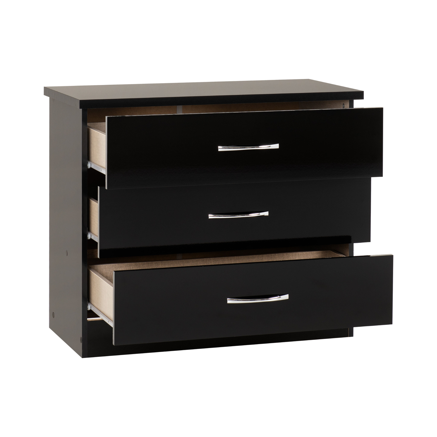 Nevada 3 Drawer Chest - Black Gloss