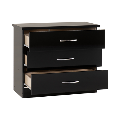 Nevada 3 Drawer Chest - Black Gloss