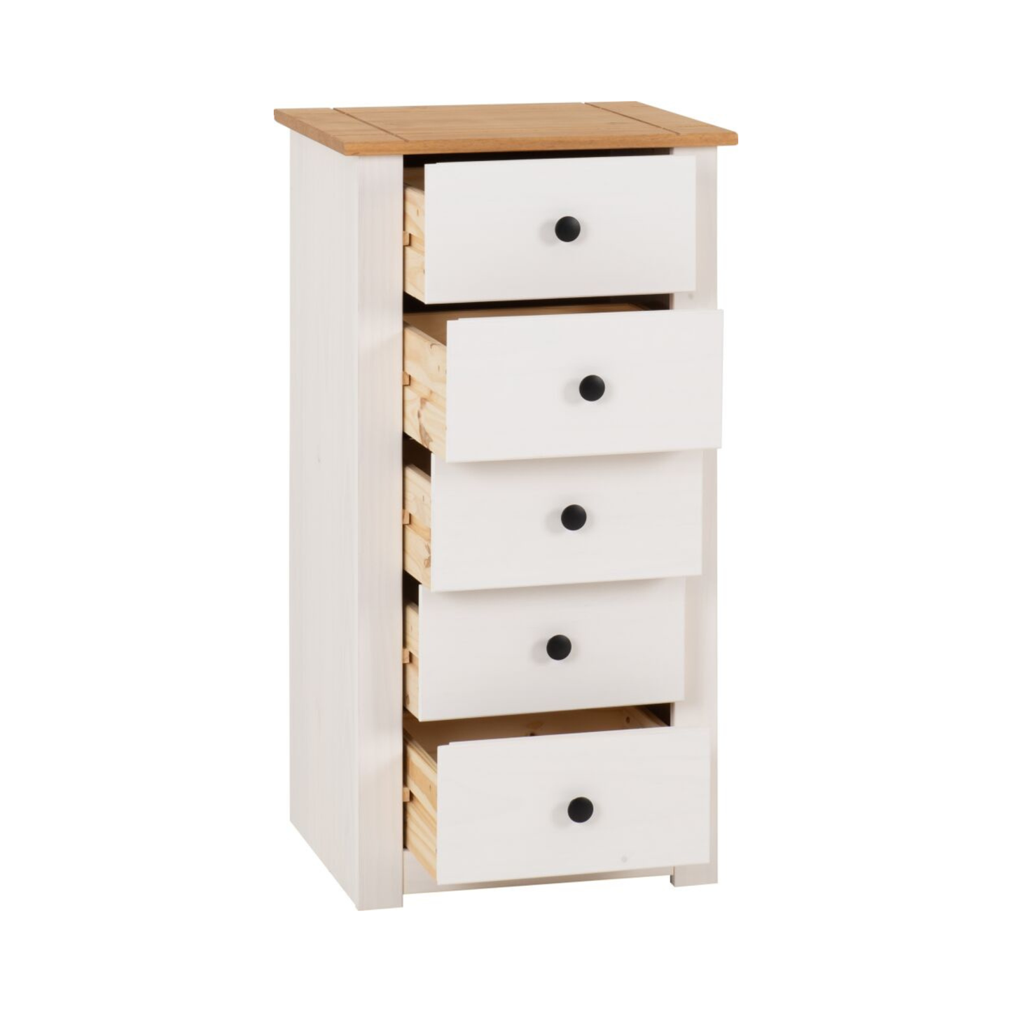 Panama 5 Drawer Chest – White & Natural Wax Pine