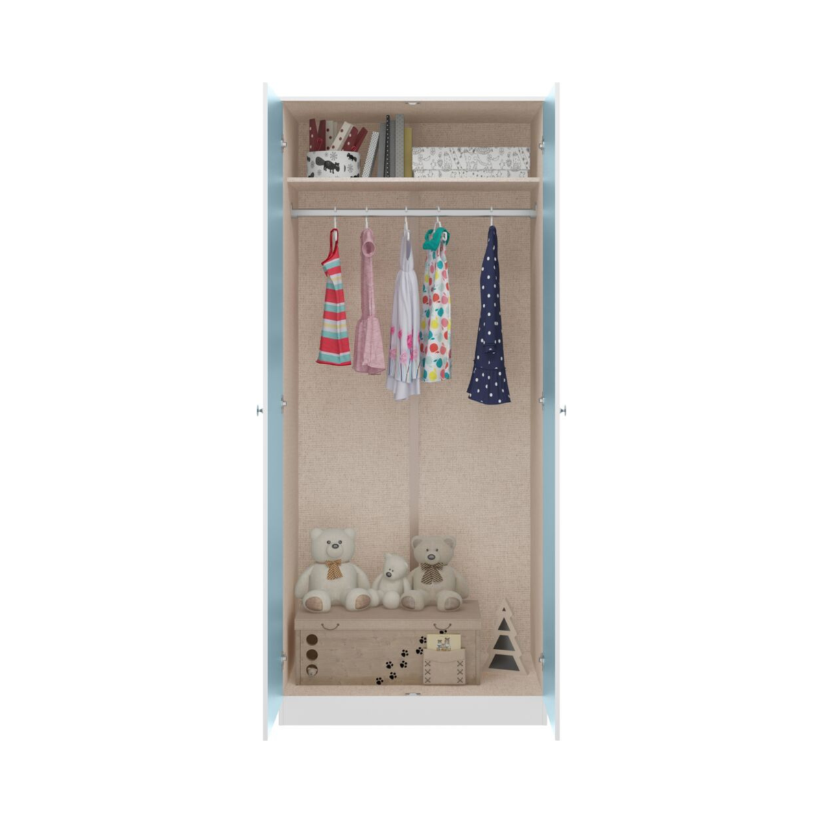 Denver 2 Door Wardrobe – White & Blue Gloss