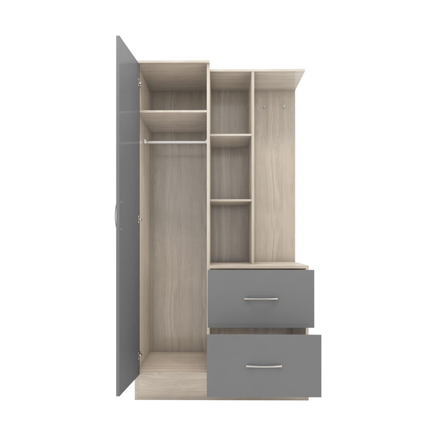 Nevada Mirrored Wardrobe - Grey Gloss/Light Oak