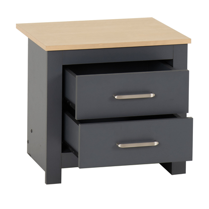 Portland 2 Drawer Bedside – Grey/Oak Effect Storage