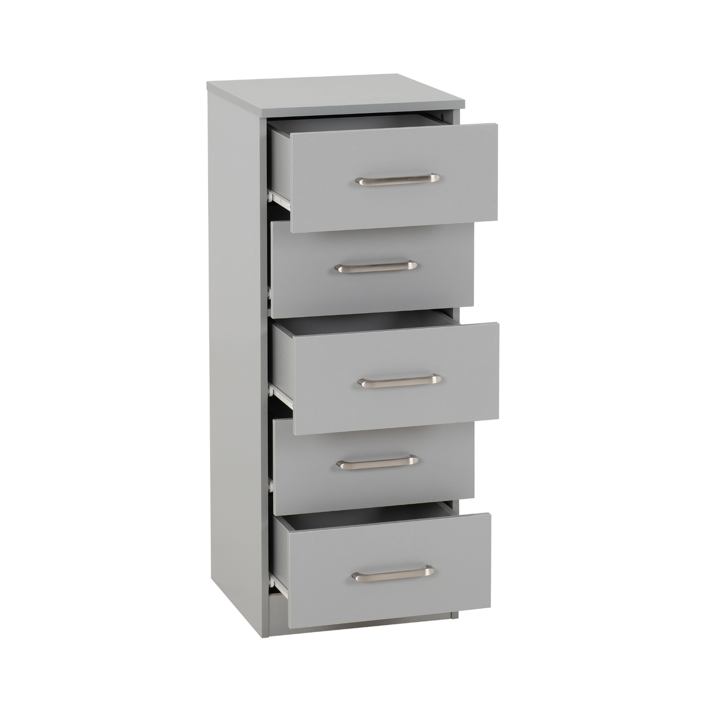 Dakota 5 Drawer Narrow Chest – Light Grey, Compact Bedroom Storage
