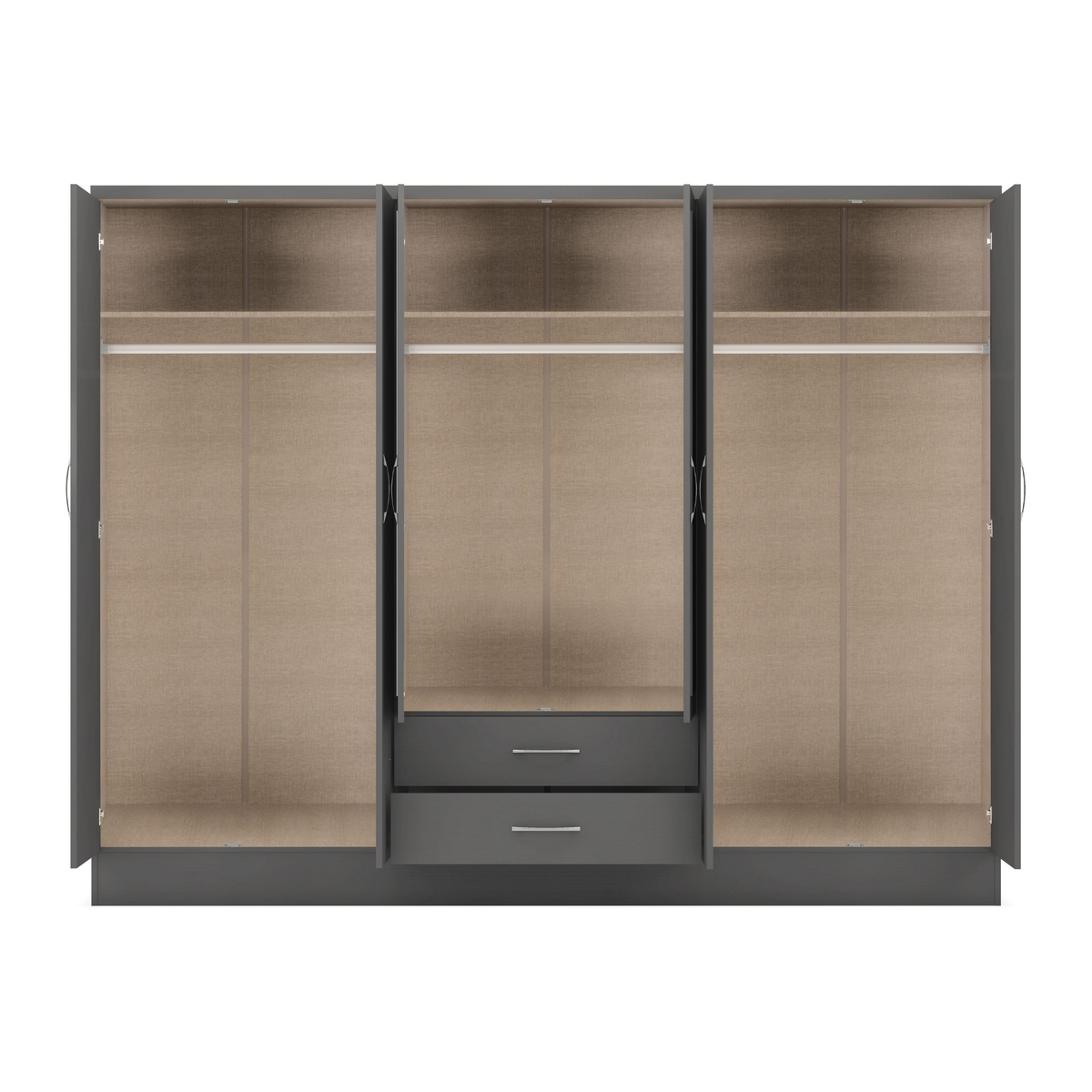 Nevada 6 Door 2 Drawer Wardrobe - 3D Effect Grey