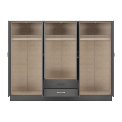 Nevada 6 Door 2 Drawer Wardrobe - 3D Effect Grey