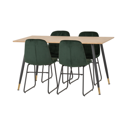 Hamilton & Lukas Medium Dining Set (4 Chairs) - Oak/Emerald Green Velvet