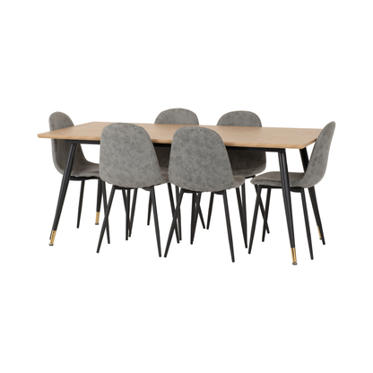 Hamilton & Athens Dining Set (6 Chairs) - Oak/Grey Faux Leather