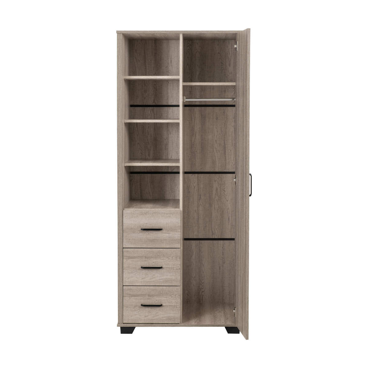 Oliver 1 Door 3 Drawer Open Shelf Wardrobe - Light Oak Effect
