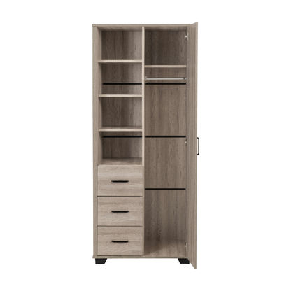 Oliver 1 Door 3 Drawer Open Shelf Wardrobe - Light Oak Effect