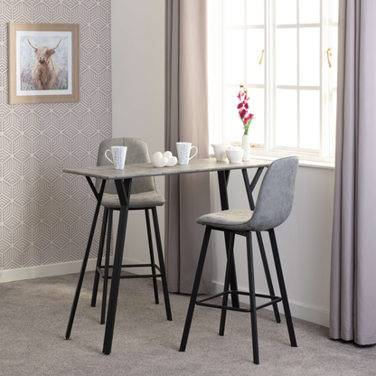 Quebec Bar Table Set - Concrete Effect/Grey Faux Leather