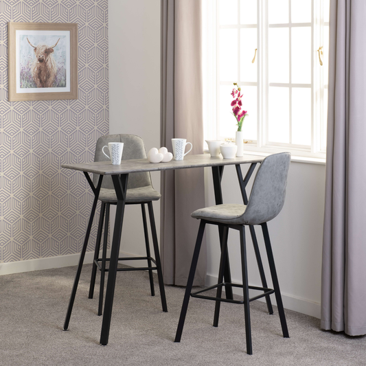 Quebec Bar Table Set - Concrete Effect/Grey Faux Leather
