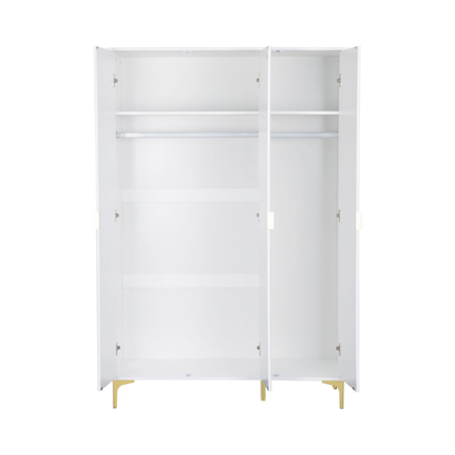 Miami 3 Door Wardrobe – White & Gold, Dual Storage