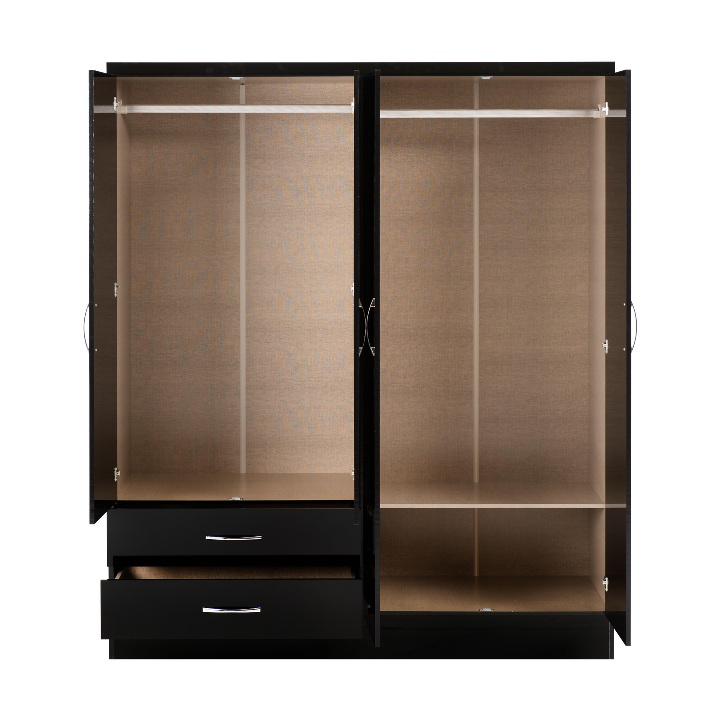 Nevada 4 Door 2 Drawer Wardrobe - Black Gloss