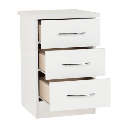 Nevada 3 Drawer Bedside – White Gloss Storage