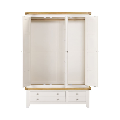Windsor 3 Door 2 Drawer Wardrobe – Ivory/Oak