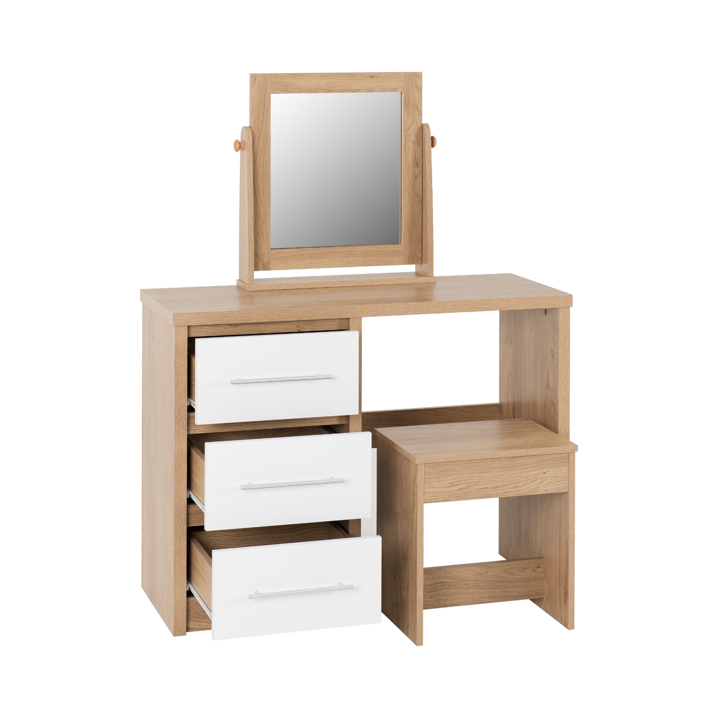 Seville Dressing Table Set - White Gloss/Light Oak Effect Veneer