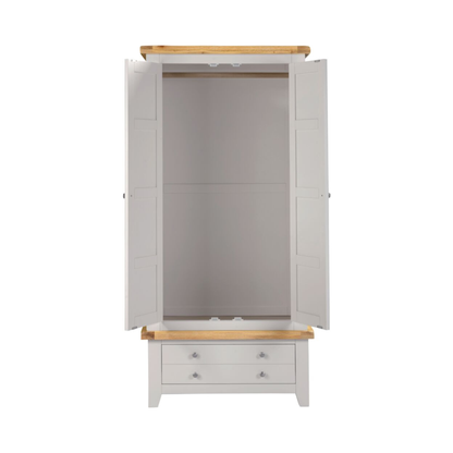 Windsor 2 Door 1 Drawer Wardrobe – Pebble Grey/Oak