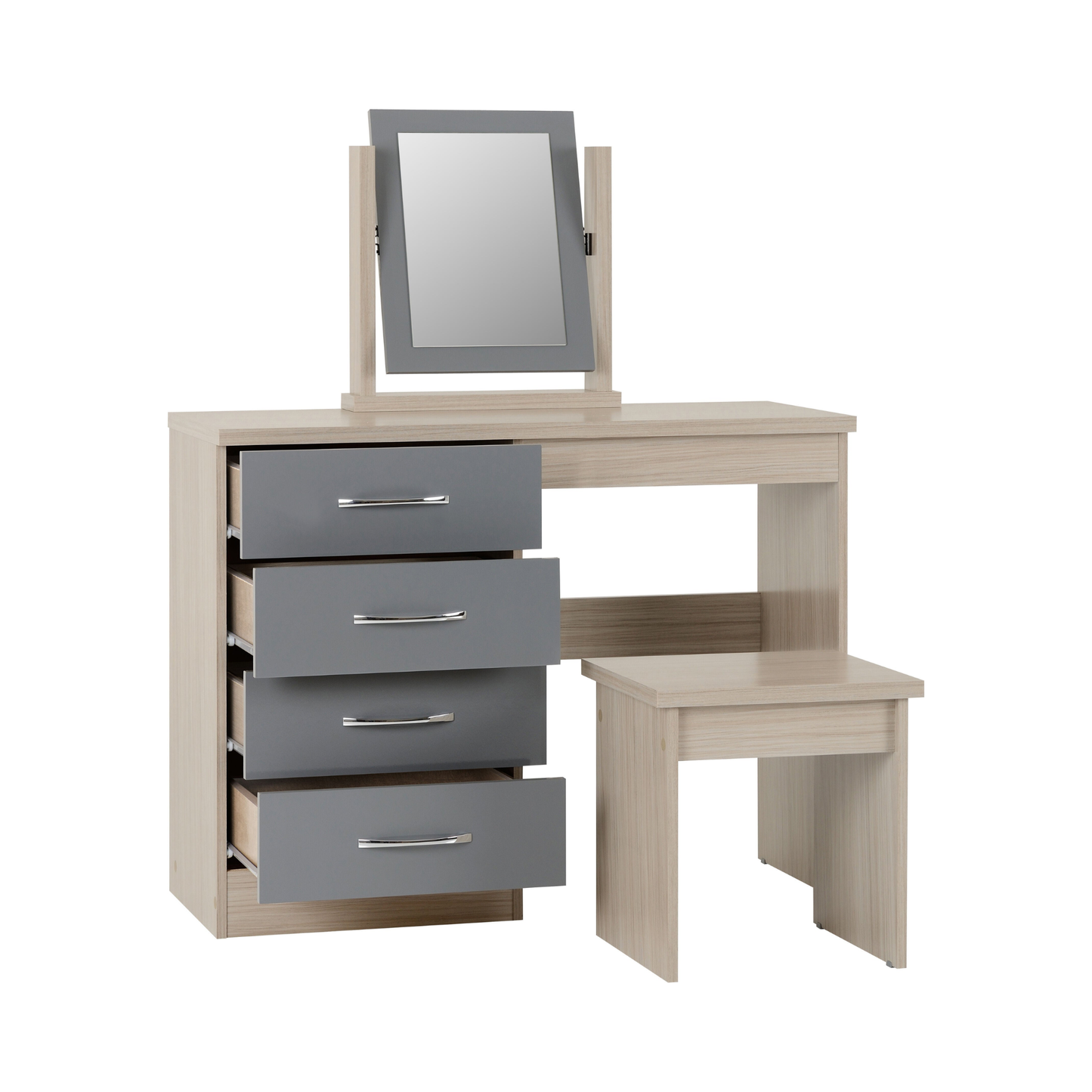 Nevada Dressing Table Set - Grey Gloss/Light Oak Effect Veneer