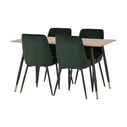 Hamilton & Avery Medium Dining Set (4 Chairs) - Oak/Emerald Green Velvet