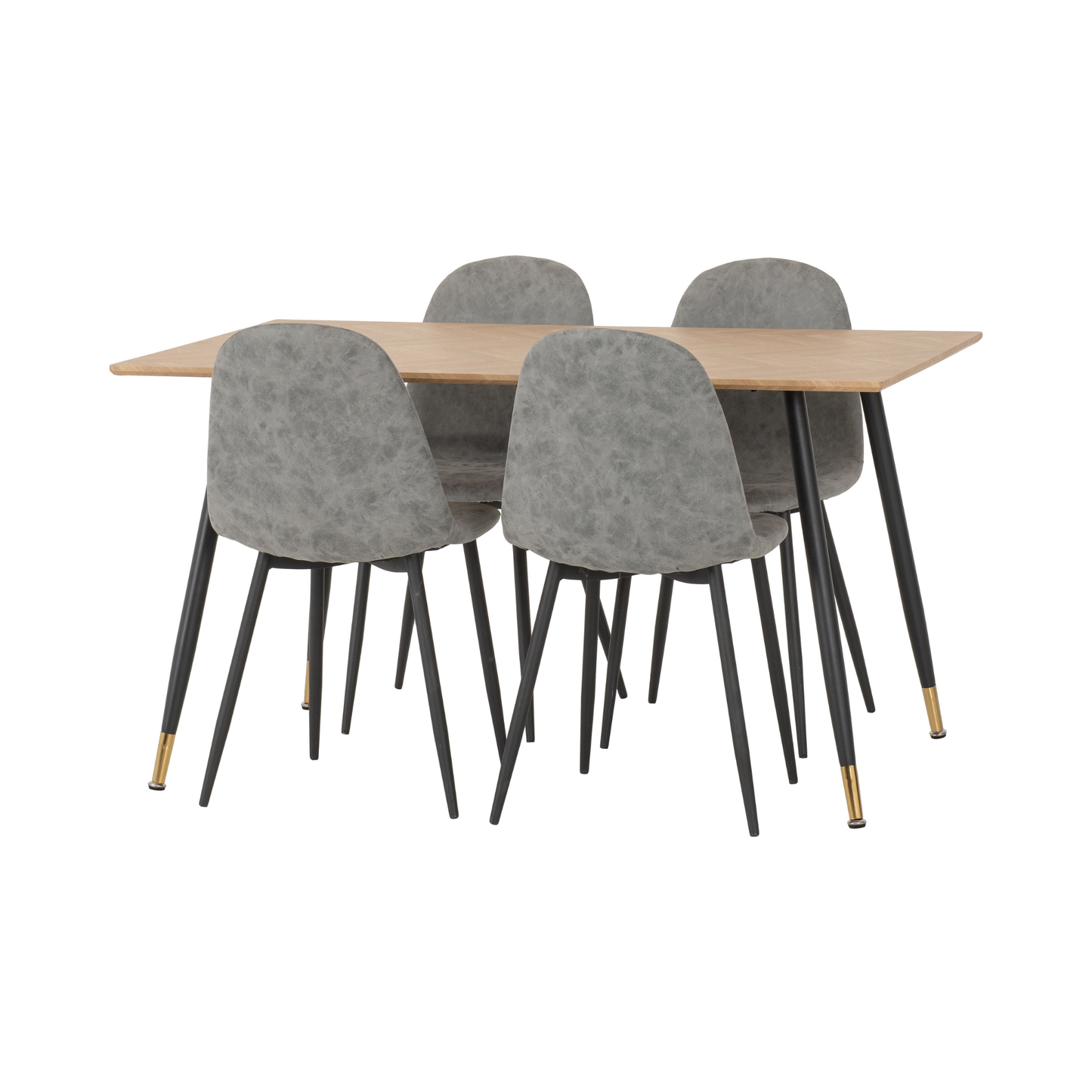 Hamilton & Athens Medium Dining Set (4 Chairs) - Oak/Grey Faux Leather