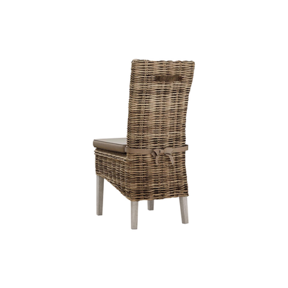 Maya Pair of Handmade Kubu Rattan Grey Wash Dining Chairs – Light Legs