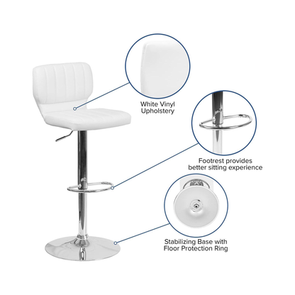 Set of 2 White Faux Leather Rotating Bar Stools – Adjustable Height