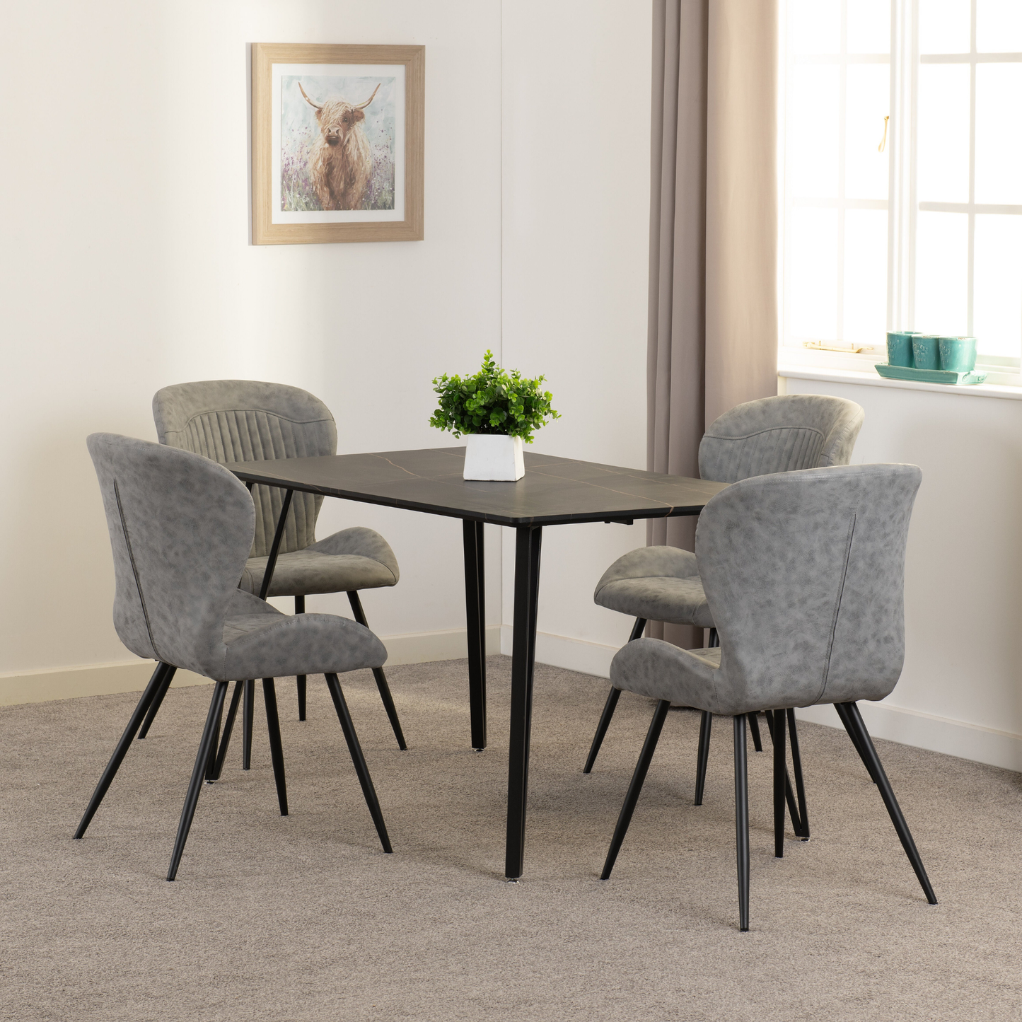 Marlow & Quebec Dining Set – Black Marble & Grey PU