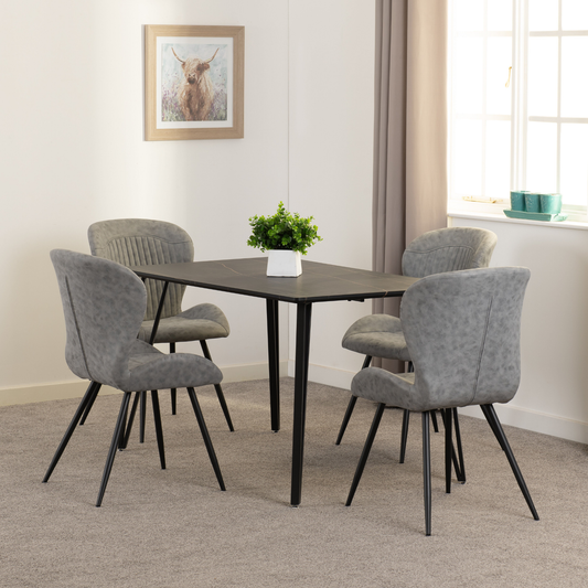 Marlow & Quebec Dining Set – Black Marble & Grey PU