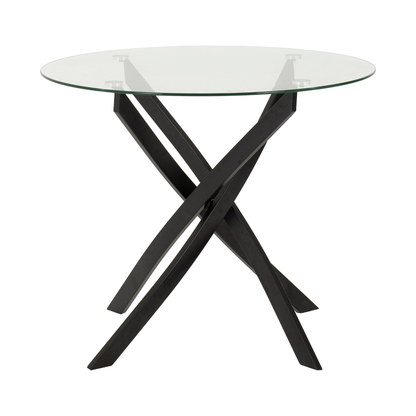 Sheldon Round Glass Dining Set - Clear Glass/Navy Blue Velvet