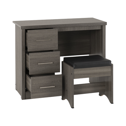 Lisbon 2Pc Dressing Table Set - Black Wood Grain/Black Faux Leather