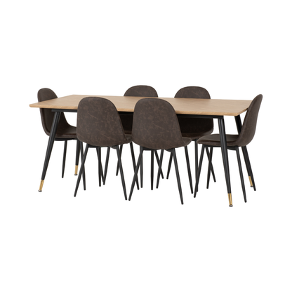 Hamilton & Athens Large Dining Set with 6 Chairs - Medium Oak Effect & Brown PU