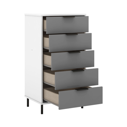 Madrid 5 Drawer Narrow Chest – Grey/White Gloss, Stylish Storage