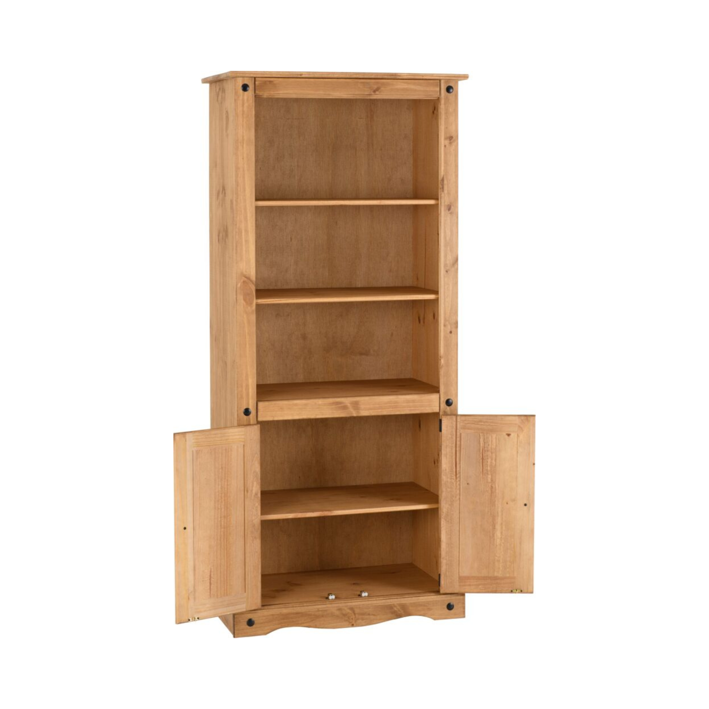Corona 2 Door Display Unit & Bookcase – Distressed Waxed Pine