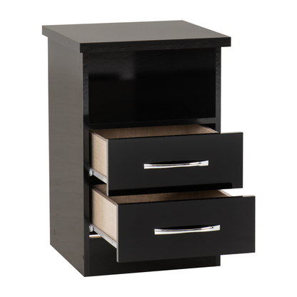 Nevada 2 Drawer Bedside – Black Gloss Storage