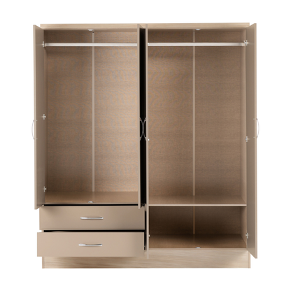 Nevada 4 Door 2 Drawer Mirrored Wardrobe – Oyster Gloss & Light Oak | Large Bedroom Wardrobe UK