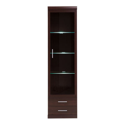 Imperial Tall Glazed 1 Door 2 Drawer Narrow Cabinet in Dark Mahogany Melamine