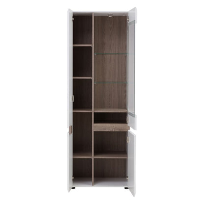 Chelsea Living Tall Glazed Narrow Display Unit (LHD) in White and Truffle Oak