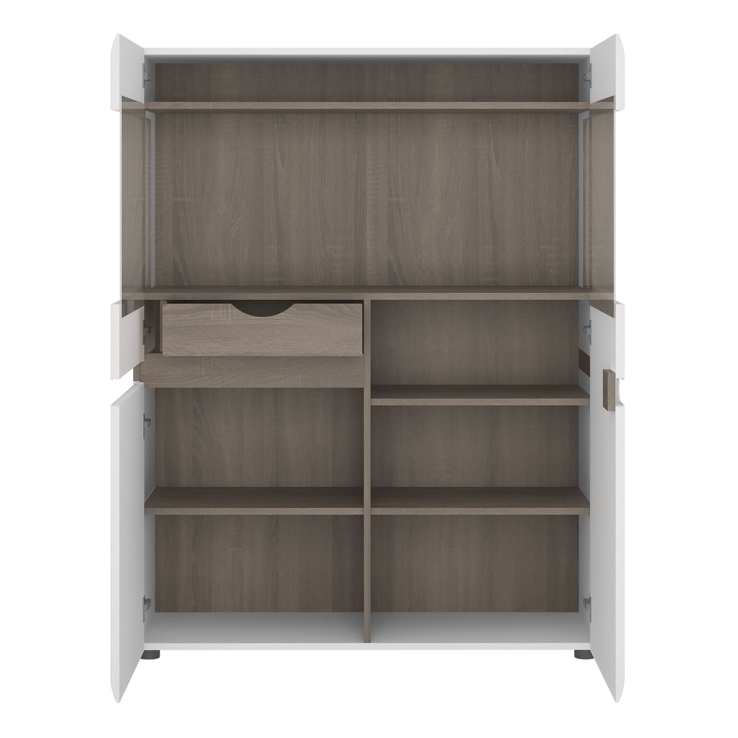 Chelsea Low Display Cabinet 109cm in White with Truffle Oak Trim