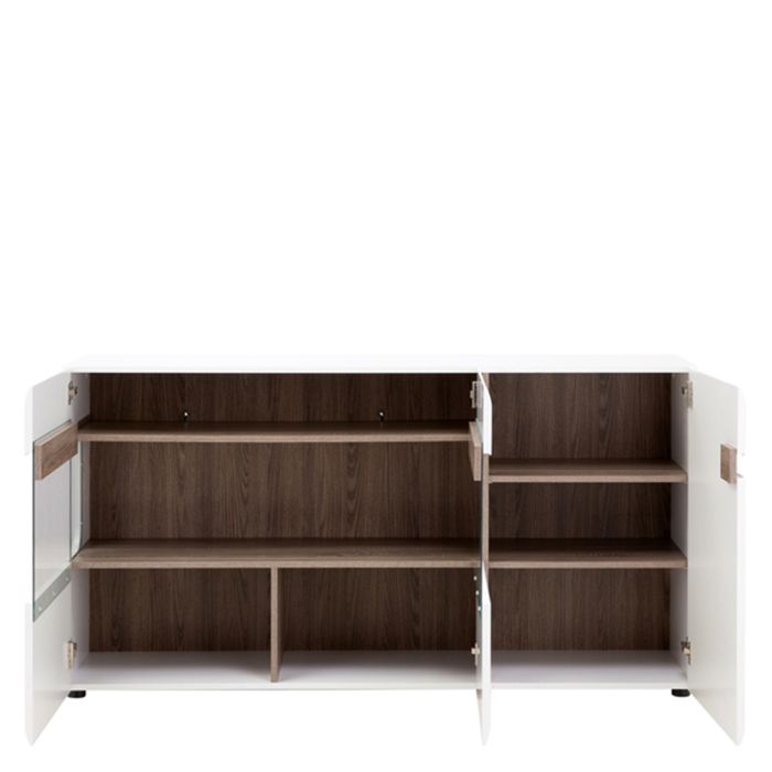 Chelsea Living 3 Door Glazed Sideboard in White and Truffle Oak