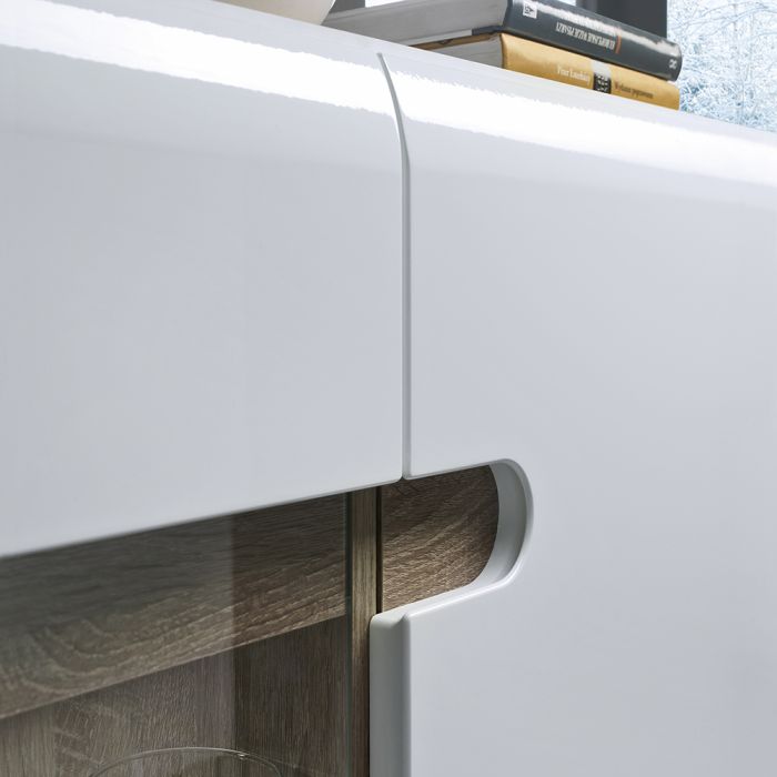 Chelsea Living 3 Door Glazed Sideboard in White and Truffle Oak