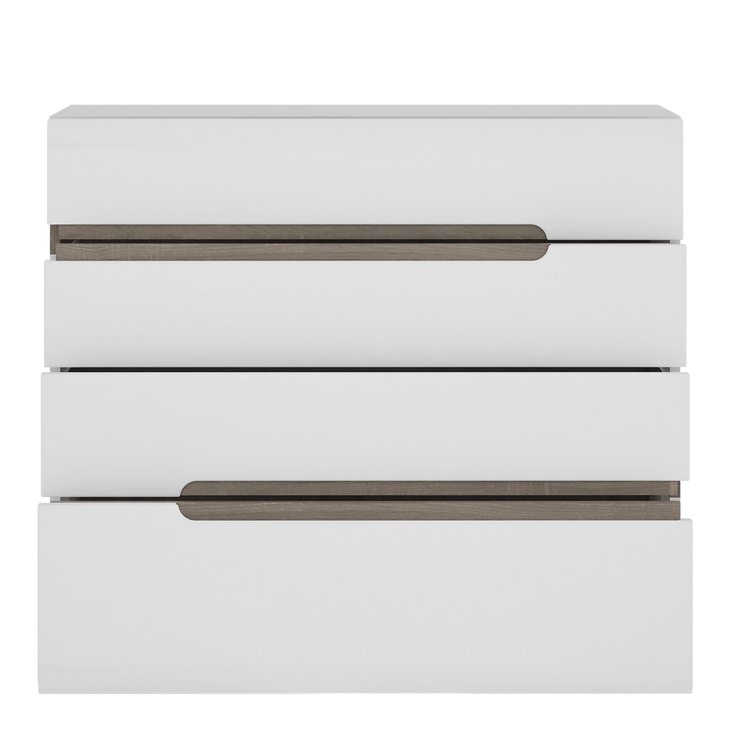 Chelsea Bedroom 4 Drawer Chest in White with a Truffle Oak Trim