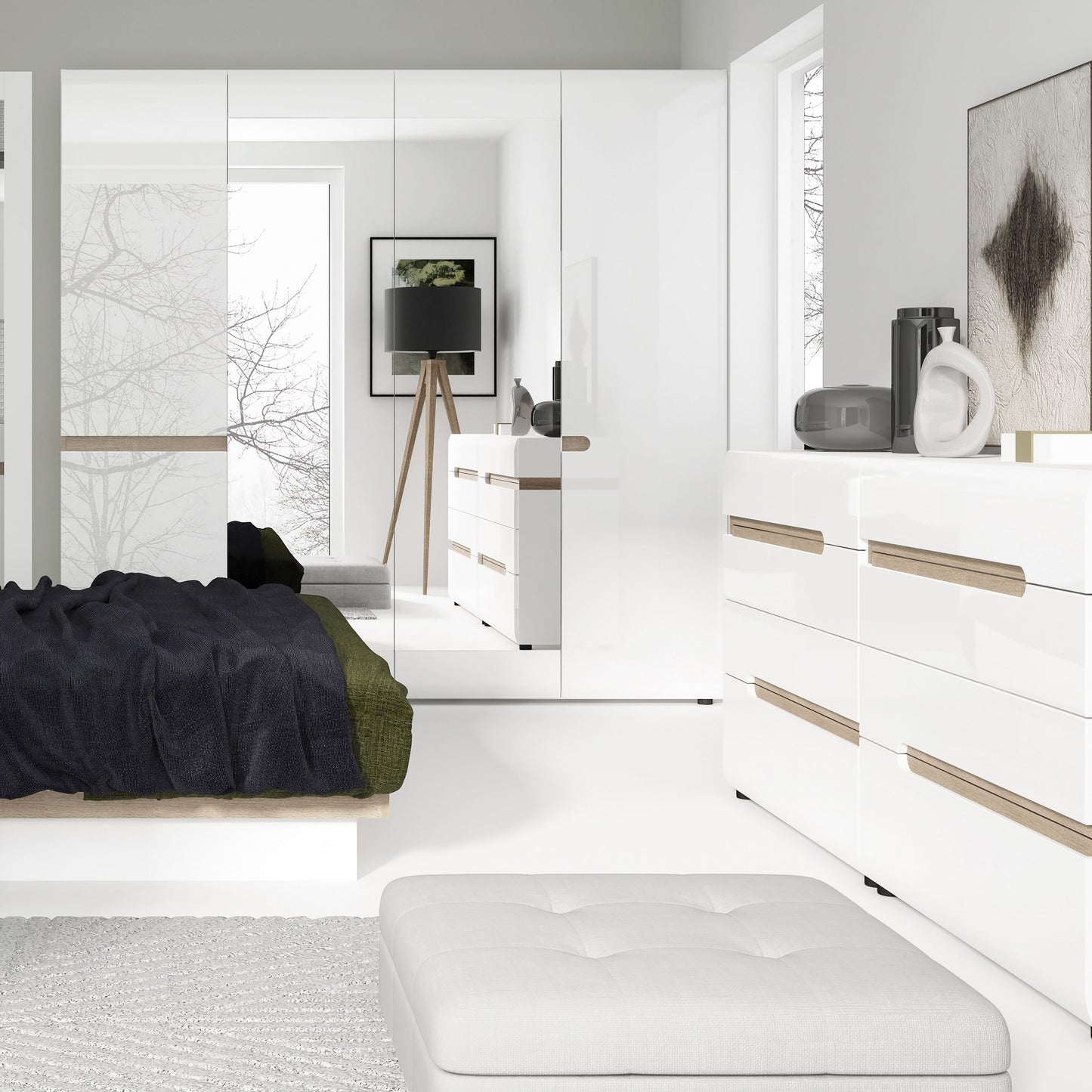 Chelsea Bedroom 4 Drawer Chest in White with a Truffle Oak Trim
