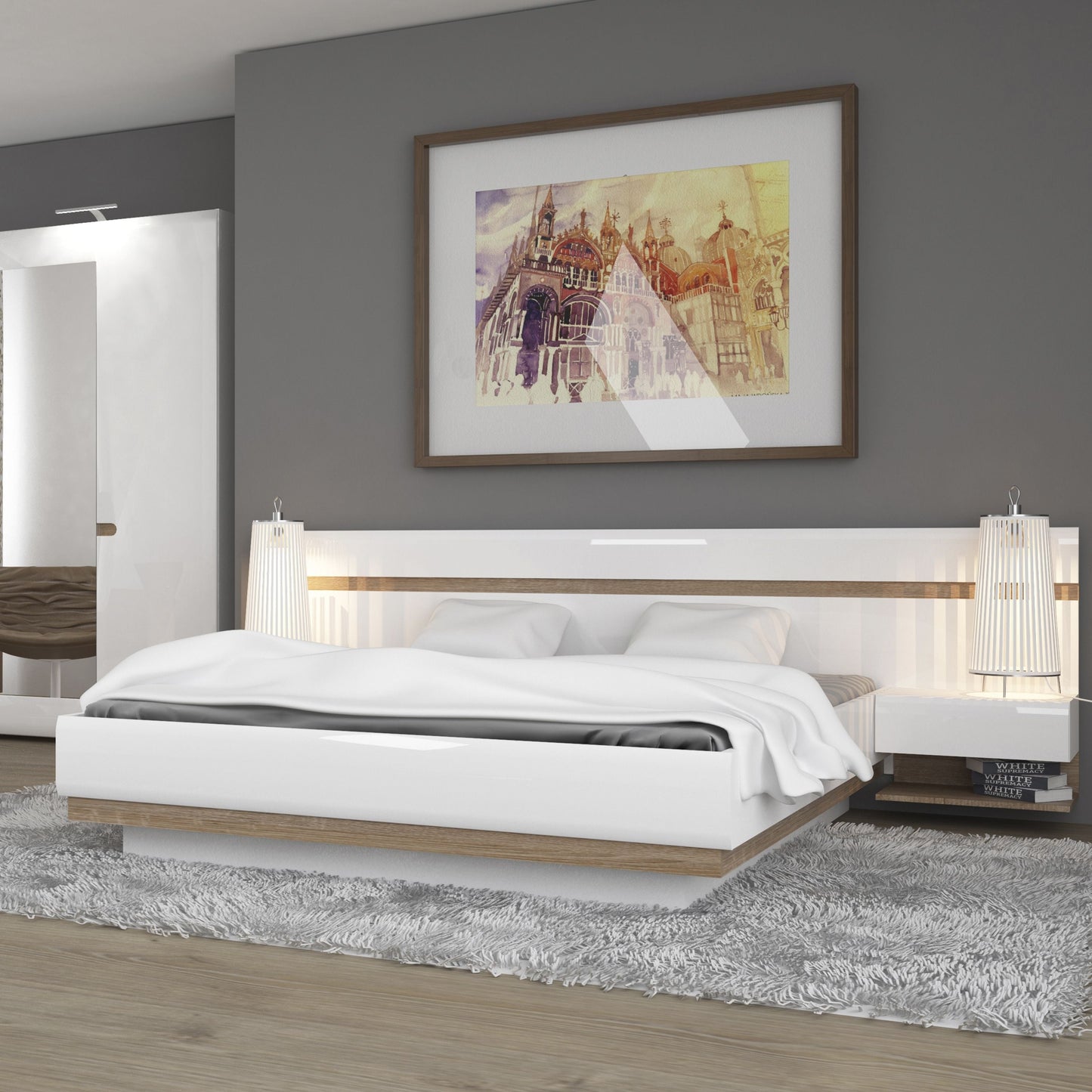 Chelsea Bedside Extension in White with Truffle Oak Trim