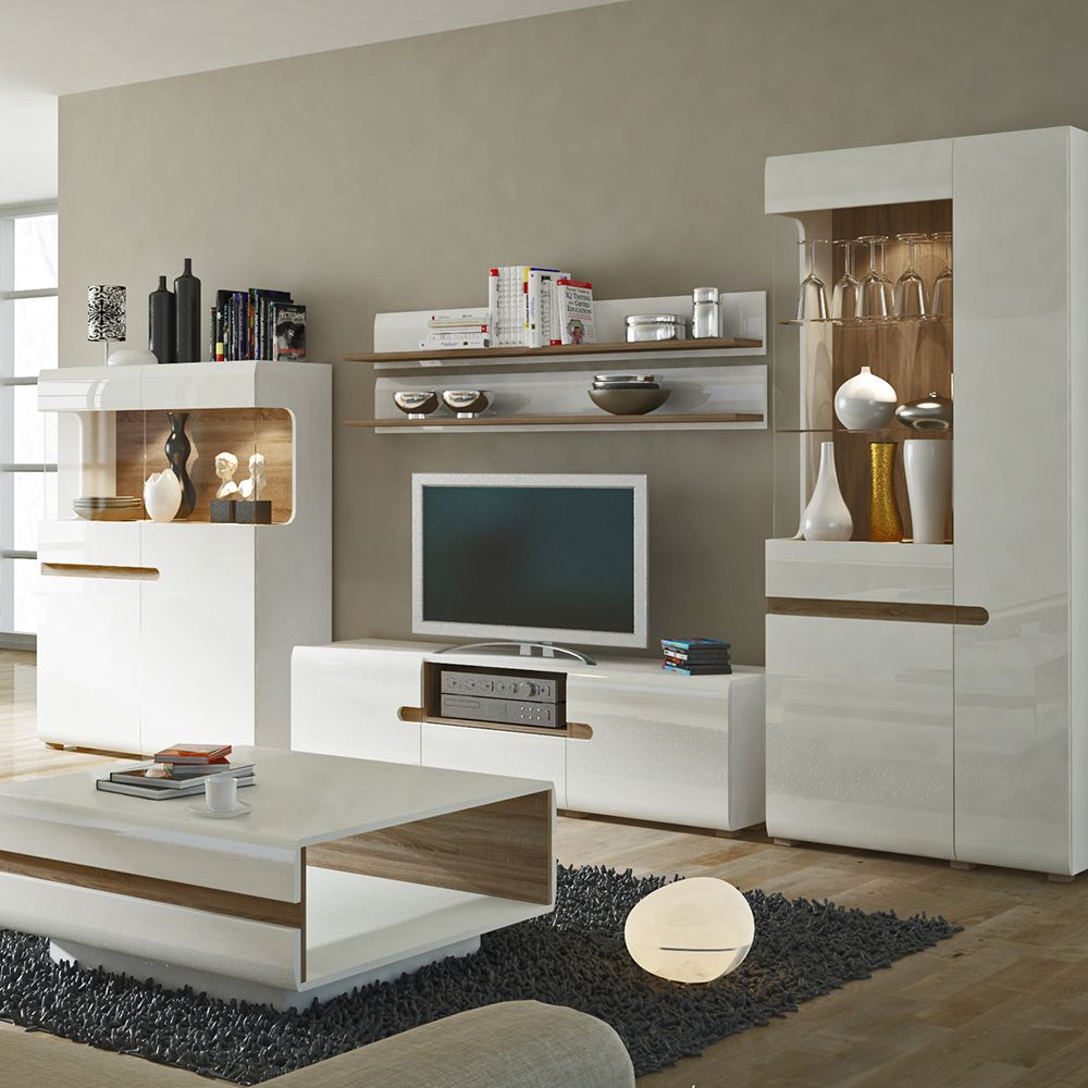 Chelsea Living Small Designer Coffee Table in White and Truffle Oak