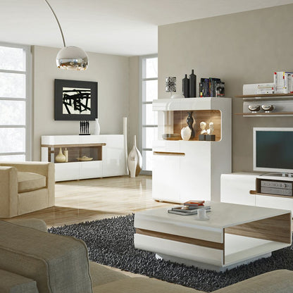 Chelsea Living Small Designer Coffee Table in White and Truffle Oak